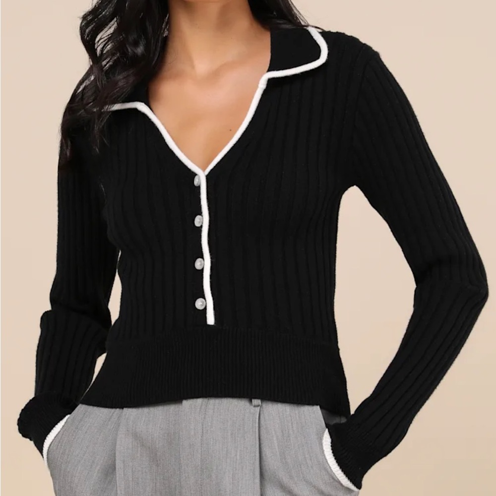 Curated Season Black Collared Sweater Top